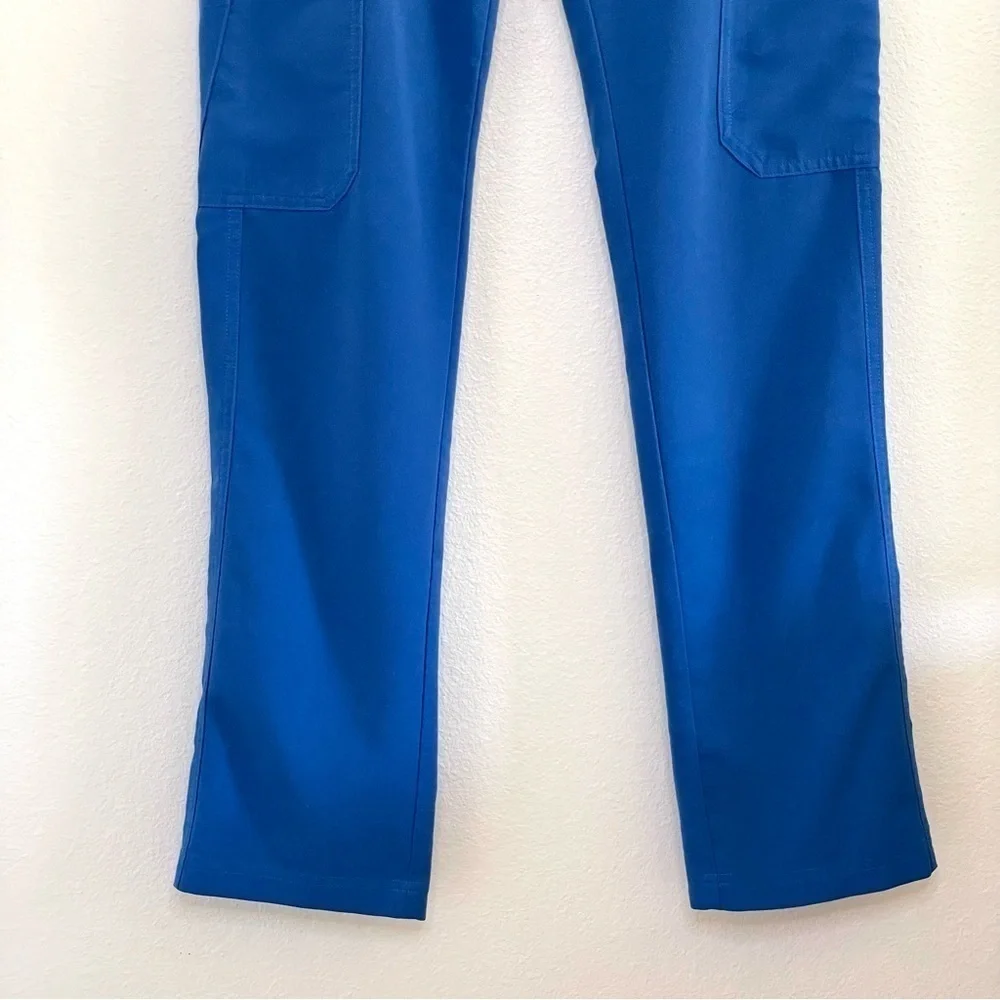 Figs Cairo Cargo Scrub Pants Drawstring Zip Fly Nine Pockets Royal Blue XS